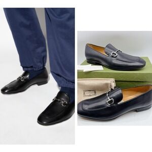 GUCCI BLACK LEATHER SLIP-ON HORSEBIT LOAFER Mens UK 13 US 13.5 -Authentic- New